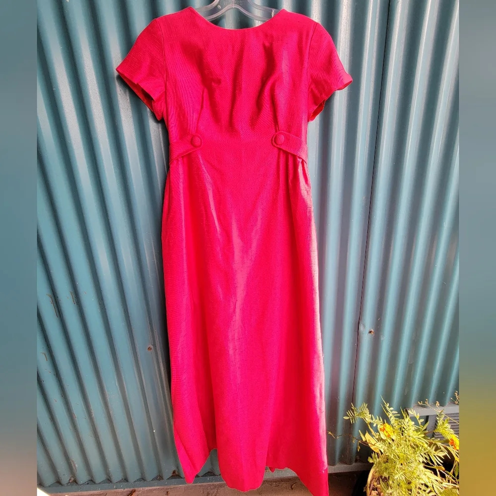 Vintage Emma Domb Pink Party Cocktail Dress Long short sleeves size 9